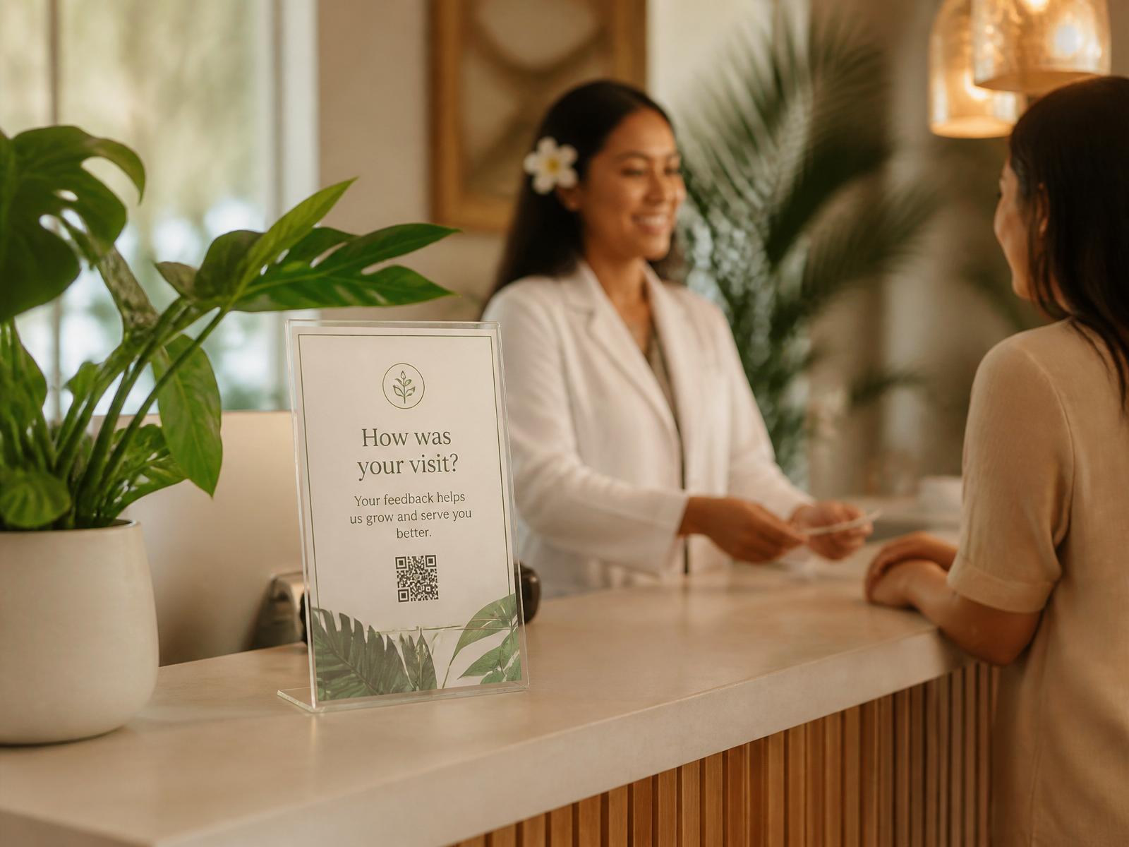 HEC Wellness Center reception with an Aetherium IQ feedback touchpoint