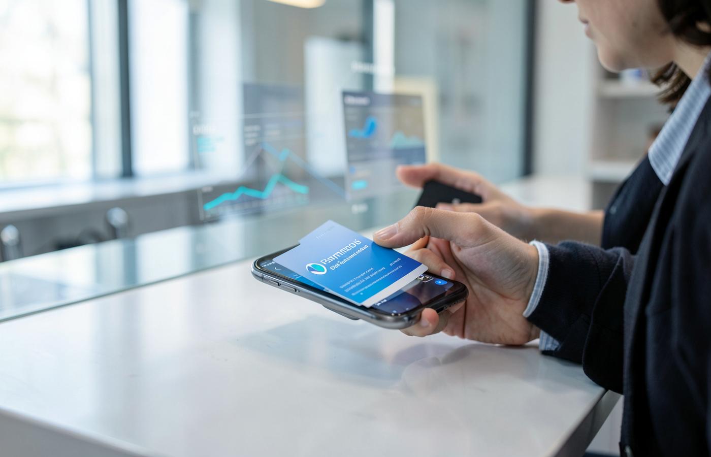 Digital business card being shared with a smartphone